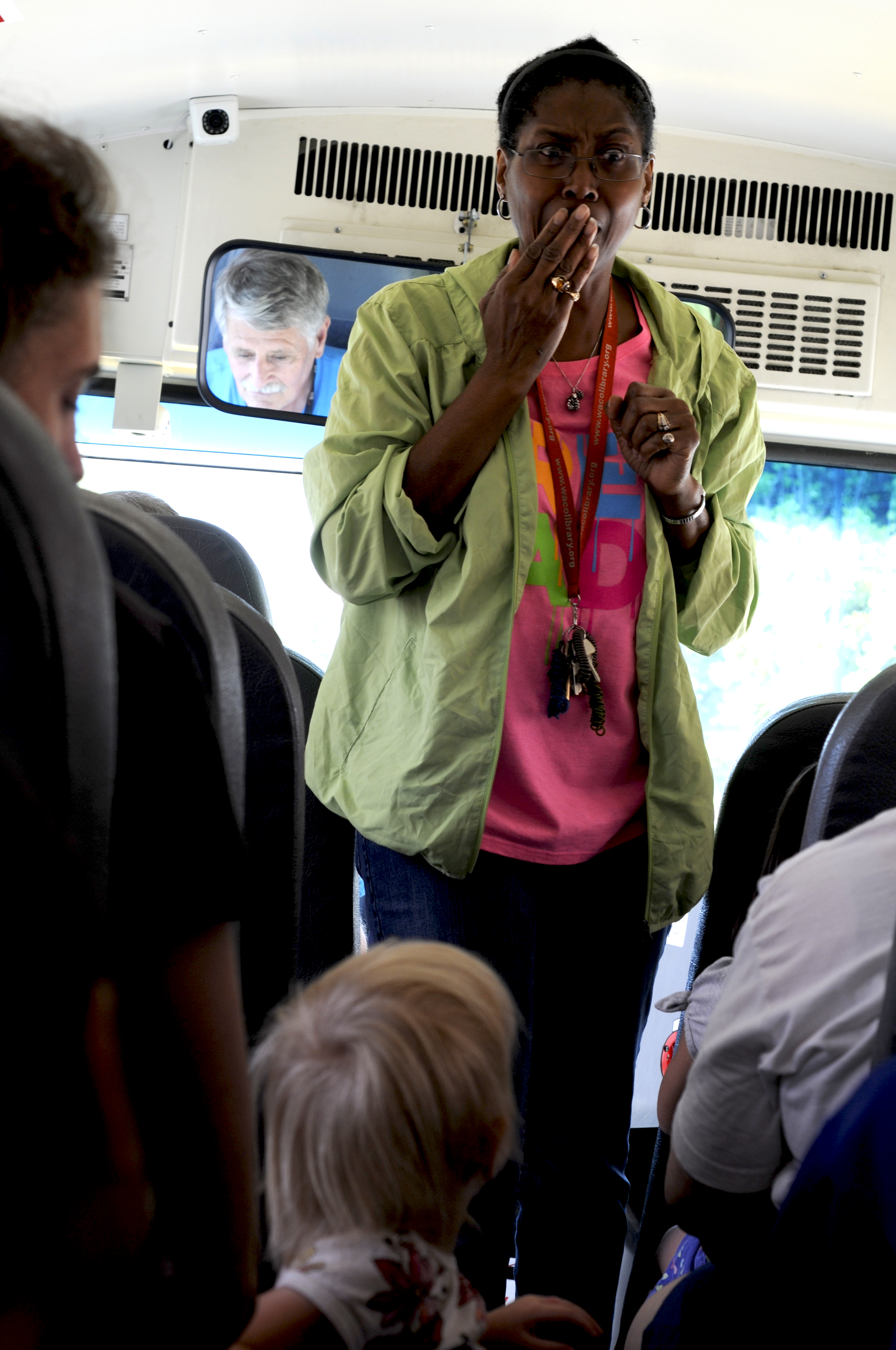 In Waco, a story teller entertains the kids as they eat. 