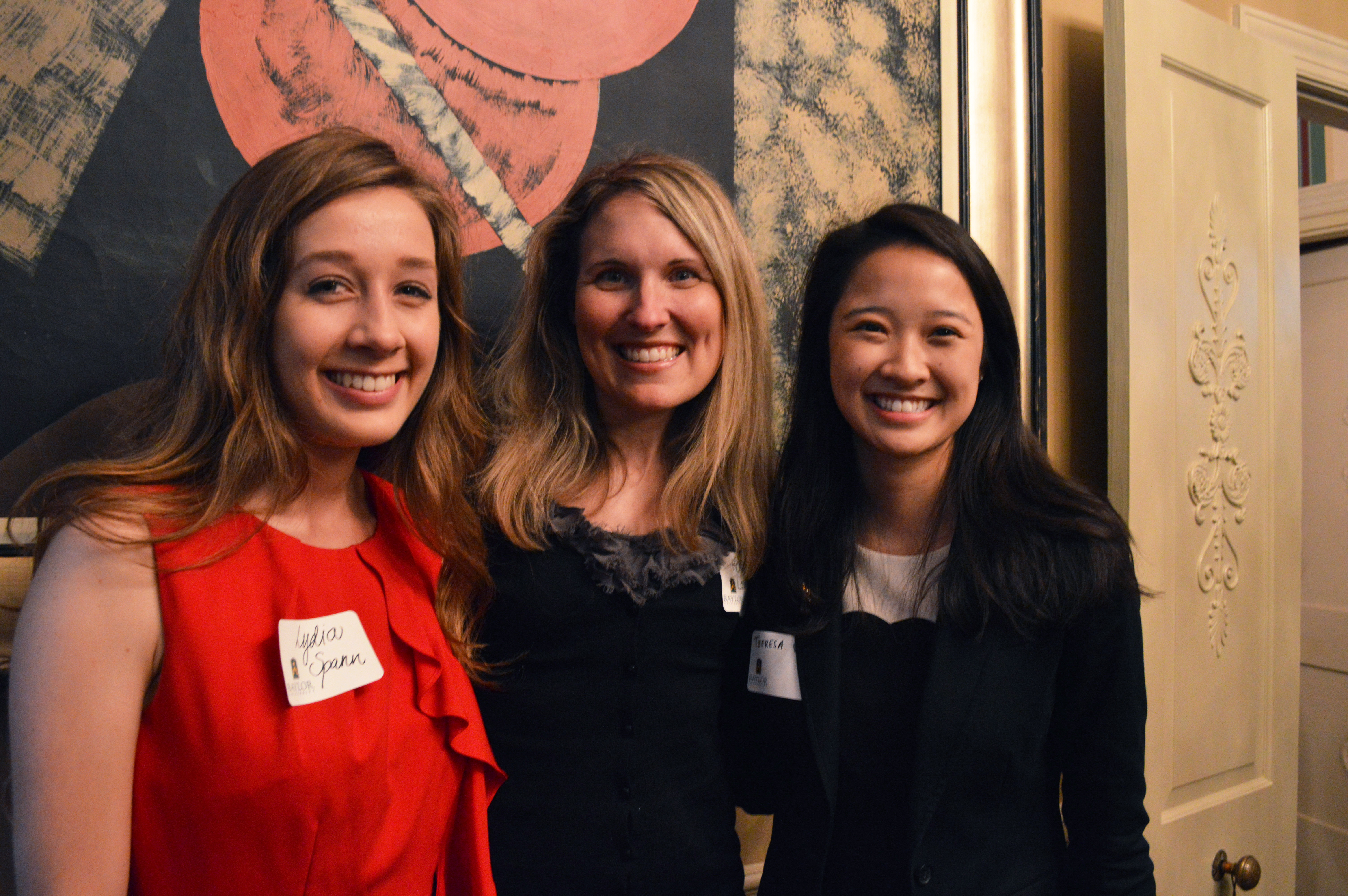Students had an opportunity to meet Baylor alumni at a special reception in Washington, D.C. L to R: Lydia Spann, junior public relations major, Hope Loomis, development officer at the Baylor University Honors College, and Theresa Vu, junior biochemistry major.