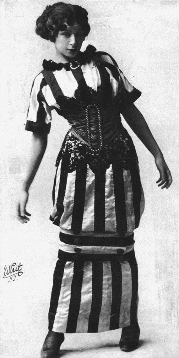 Fanny Brice modeling Paul Poiret’s hobble skirt in 1909