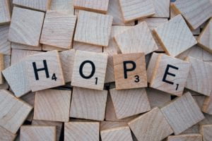 Hope spelled with wooden letters
