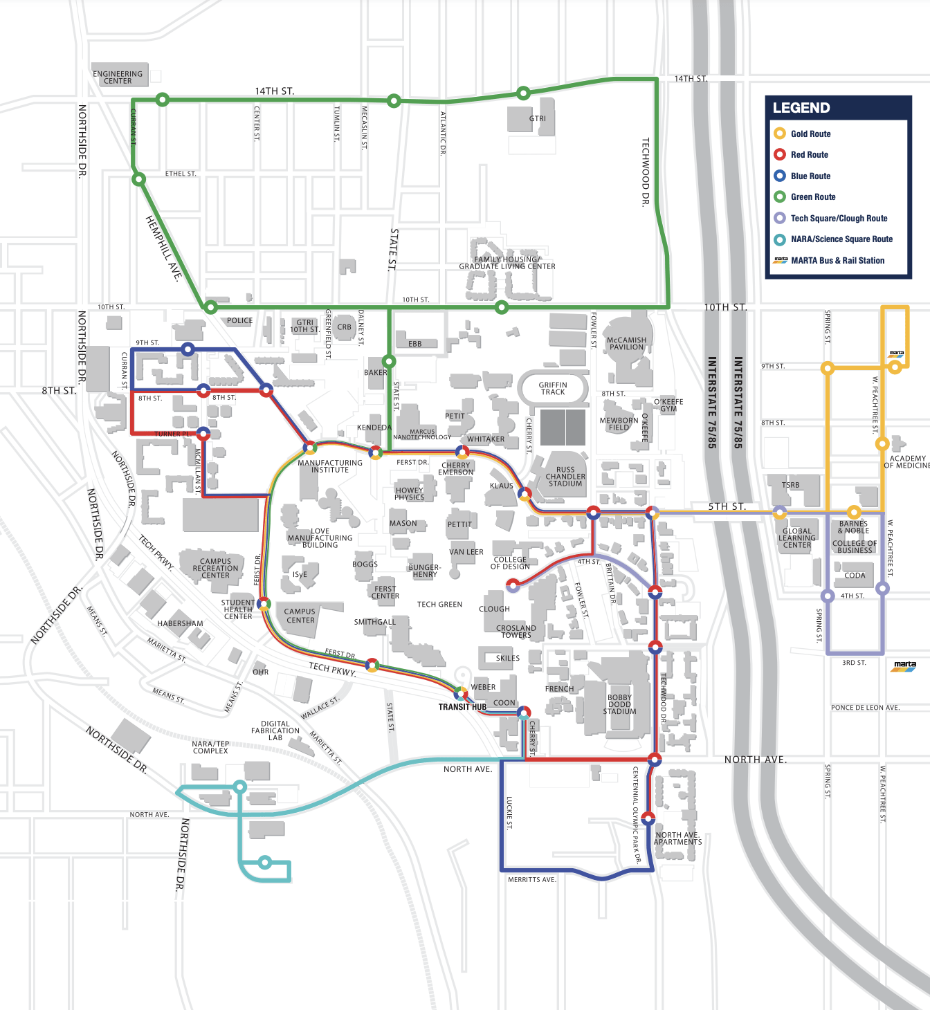 map of bus routes for Georgia Tech Stinger 