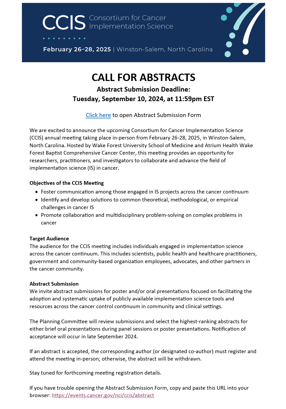 Cfsic Program Funding – Implementation Science Research Program