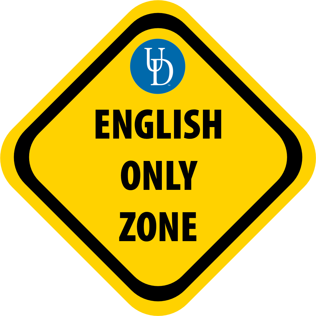 English spoken here. English only. Speak only English. English only Zone sign. Speak English Zone табличка.