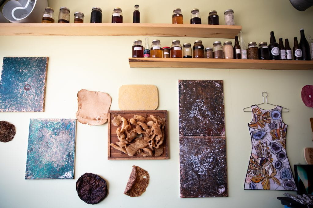 shelves with jars. wall hangings