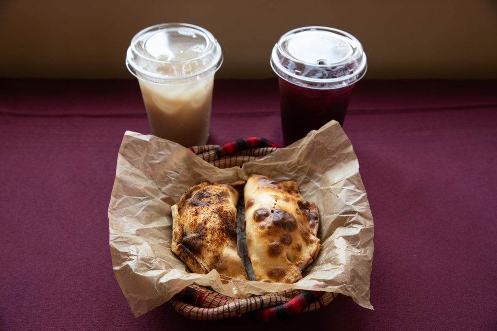 Horchata, Hibiscus Tea, Pino Empanada and Garden Curry Empanada