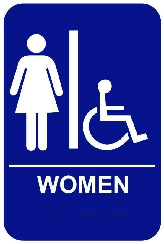 blue bathroom sign for women