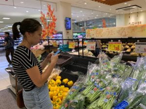 A student uses Google translate while grocery shopping