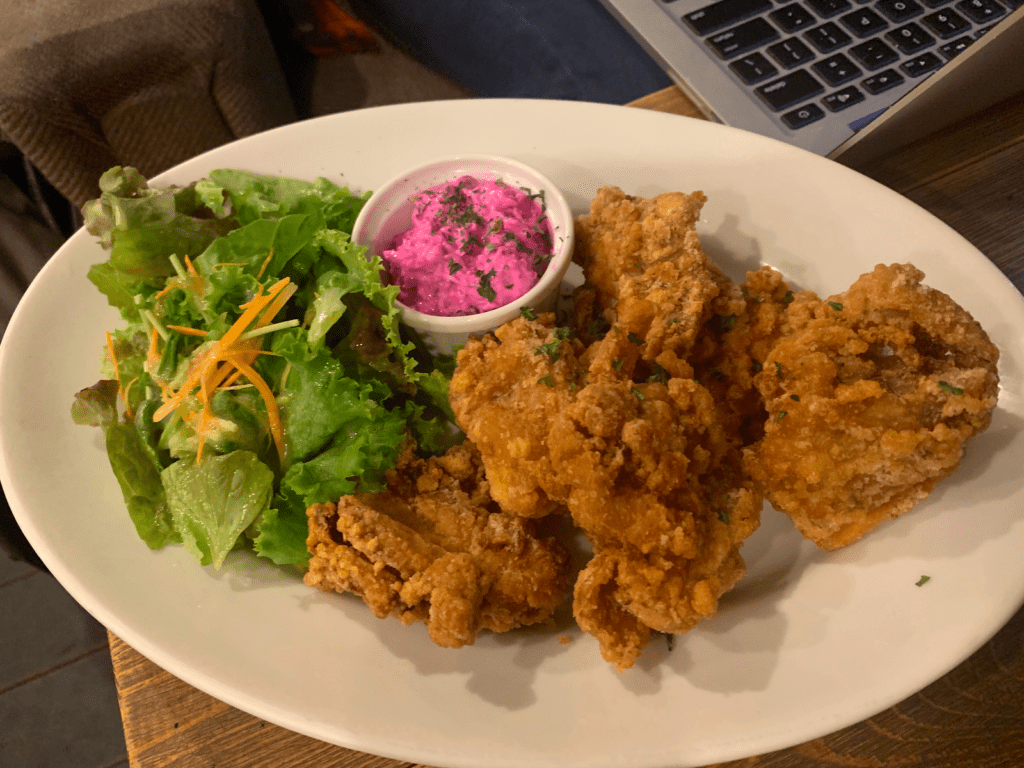 A plate with Japanese fried chicken