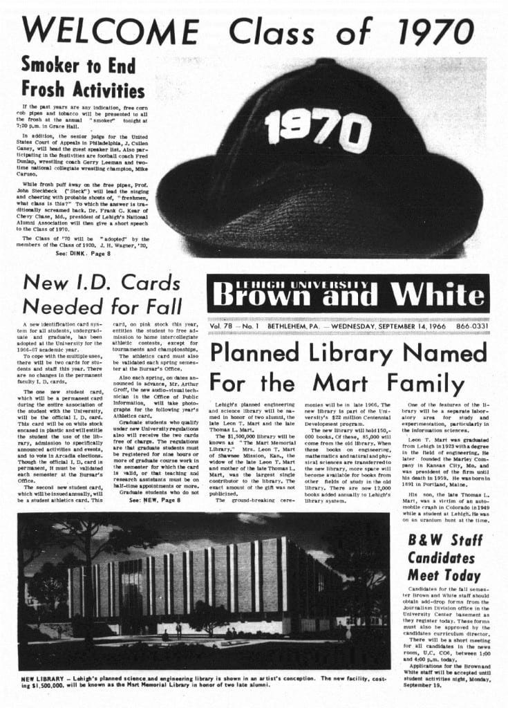 Front page of Brown and White, 9/14/1966